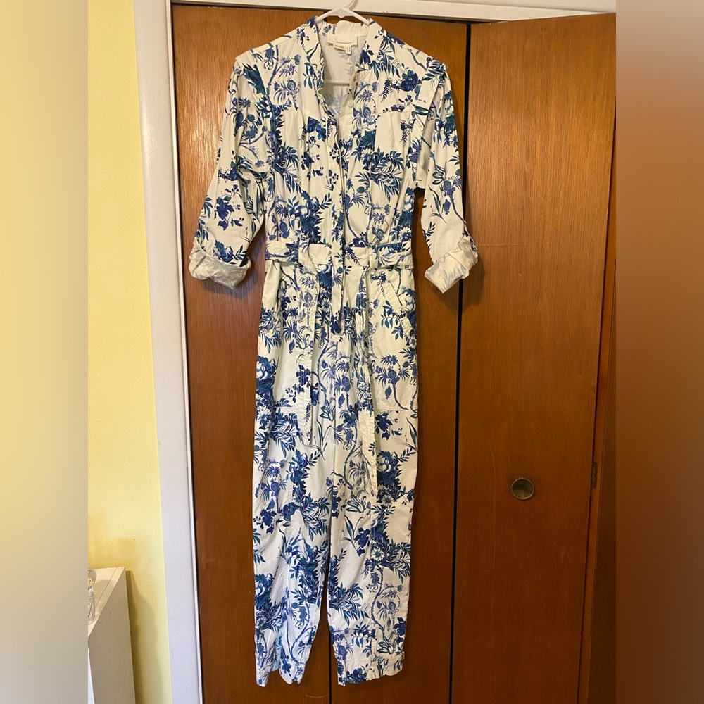 Anthropologie Utility Jumpsuit in chinoiserie pattern. NWT. Size 2